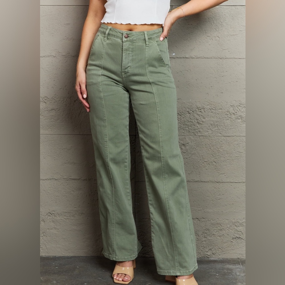 Judy Blue Sage Green Front Seam Straight Fit Denim Jeans Size 34W